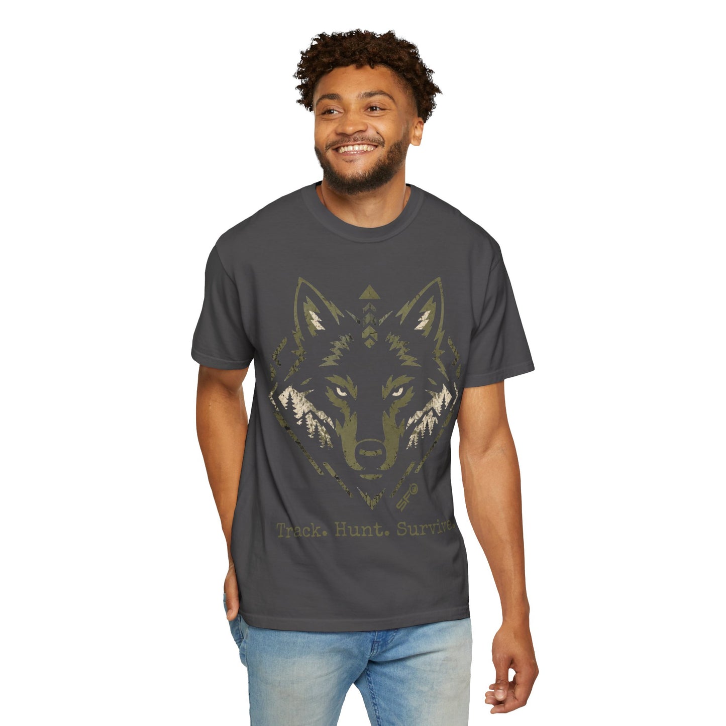 Wolf Head T-Shirt — "Track. Hunt. Survive." Outdoor Hunting Graphic Tee
