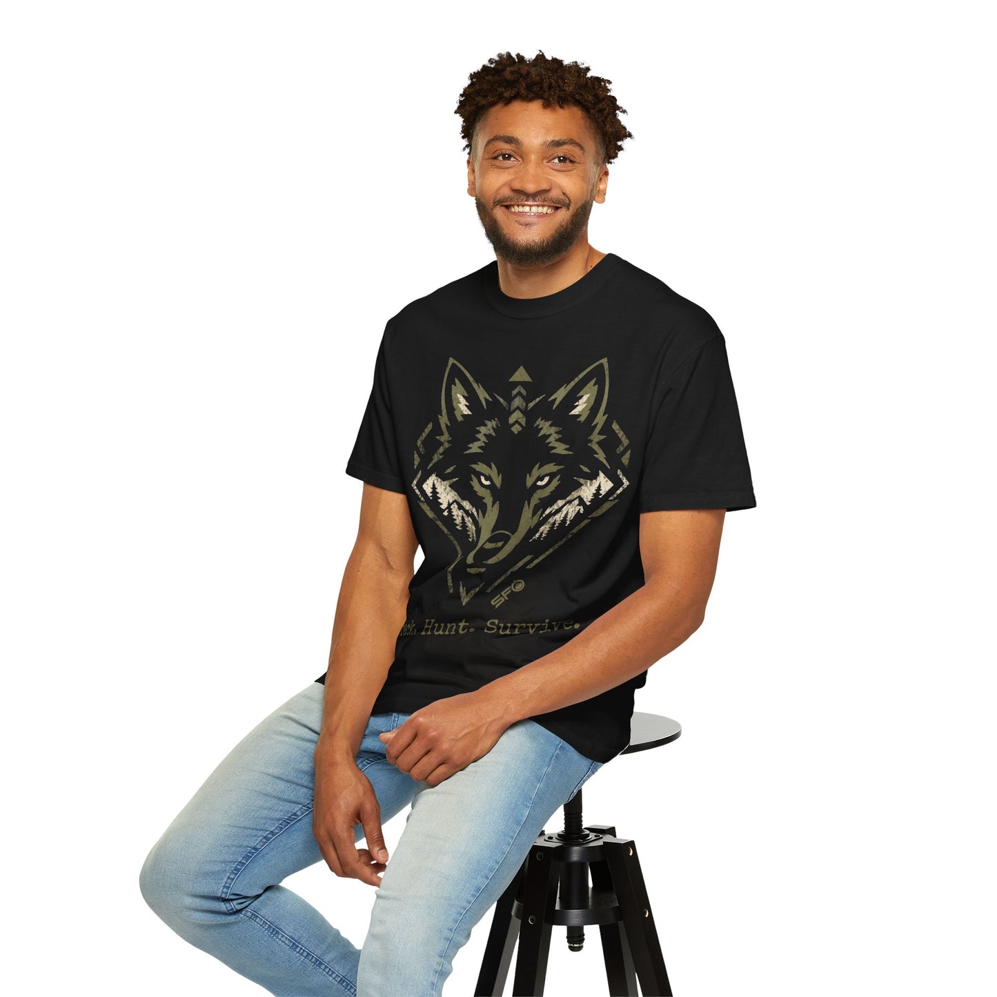 Wolf Head T-Shirt — "Track. Hunt. Survive." Outdoor Hunting Graphic Tee