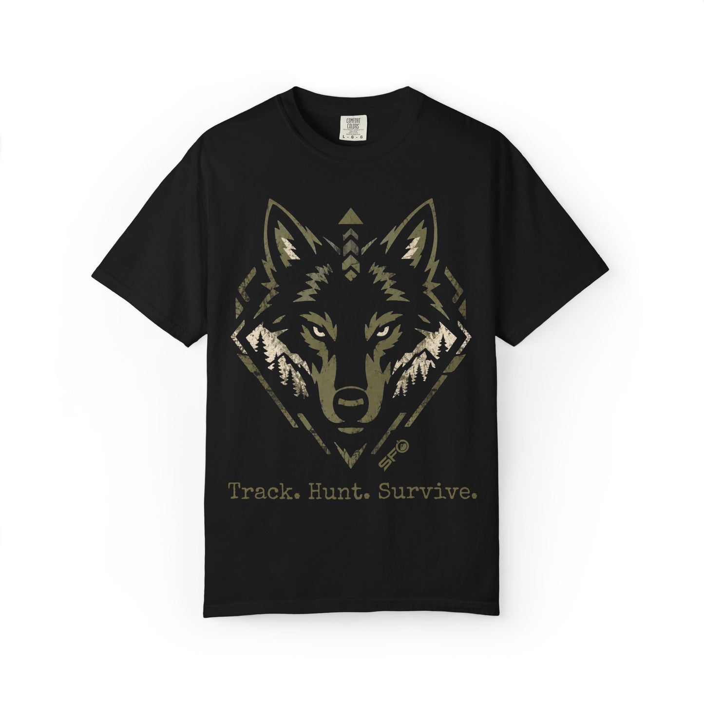Wolf Head T-Shirt — "Track. Hunt. Survive." Outdoor Hunting Graphic Tee