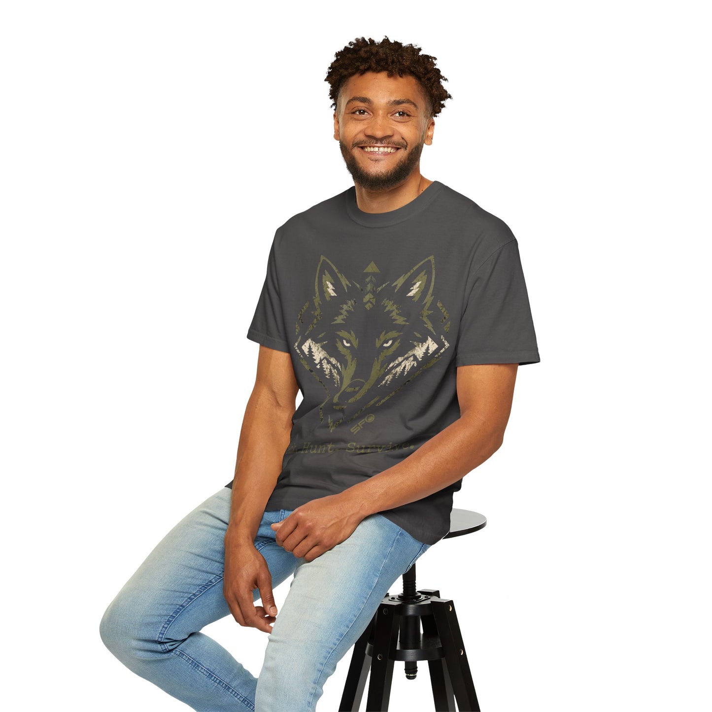 Wolf Head T-Shirt — "Track. Hunt. Survive." Outdoor Hunting Graphic Tee