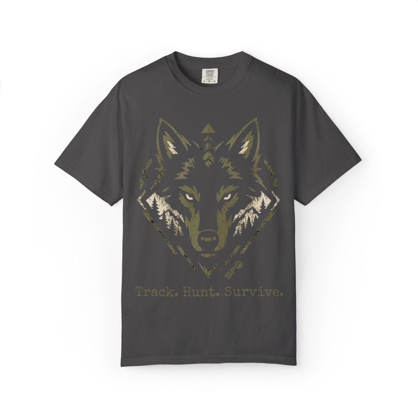 Wolf Head T-Shirt — "Track. Hunt. Survive." Outdoor Hunting Graphic Tee