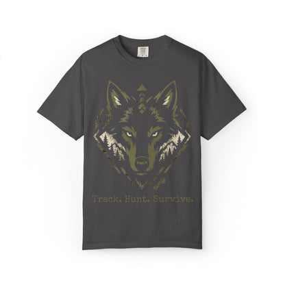 Wolf Head T-Shirt — "Track. Hunt. Survive." Outdoor Hunting Graphic Tee